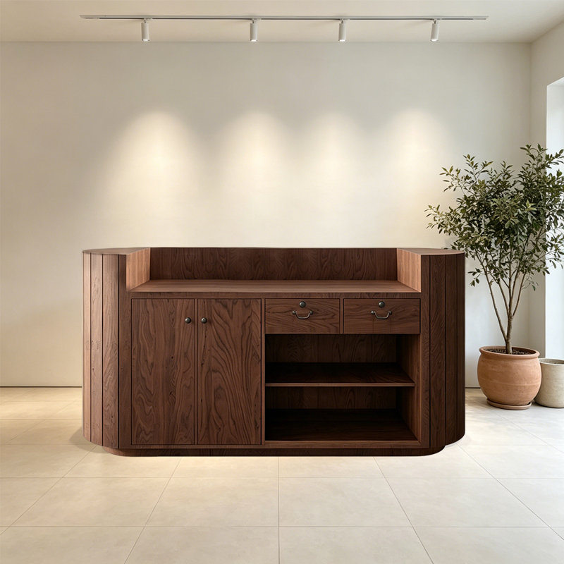 Bureau de réception robuste en grain de bois rétro avec tiroir verrouillable, Walnut