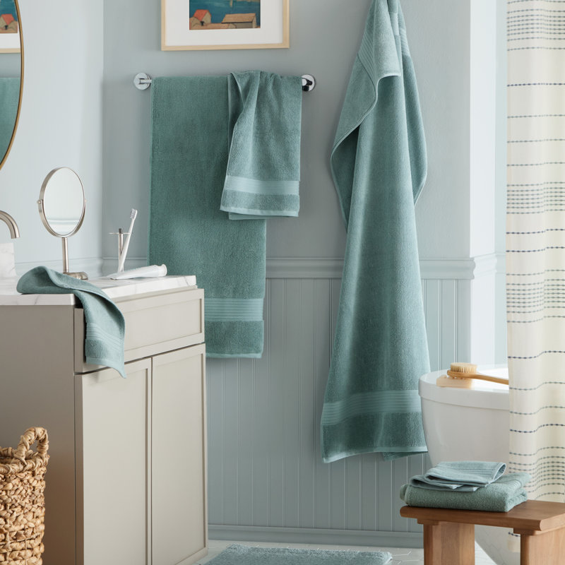 TOWN & COUNTRY EVERYDAY 6-Piece Assorted Solid Dobby Border Set, 2 Bath, 2 Hand, 2 Wash, 100% Cotton, Aqua Blue
