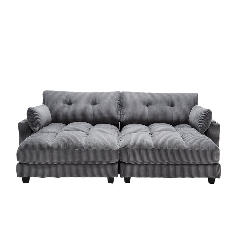 Tissu en velours côtelé avec rangement réglable et accoudoirs réversibles pour lit de canapé gris, Gris