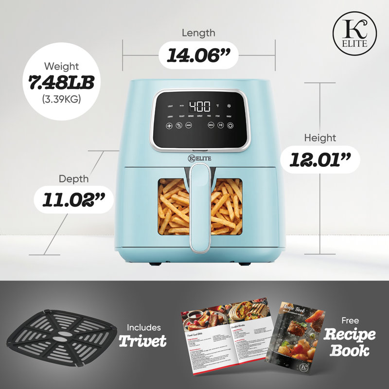 Friteuse à air numérique 5,5 pintes Kitchen Elite, petit séchoir à air 7 en 1, écran DEL, bleu