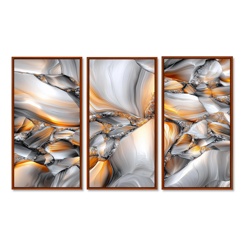 Ensemble d'art mural mural «Fractals», Reproduction avec cadre flottant, H 40 po x l 60 po, Brun