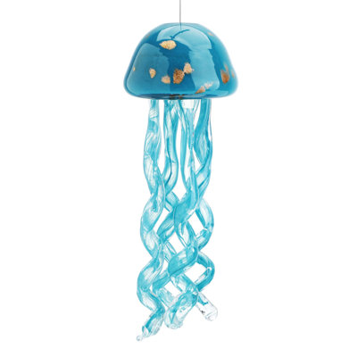 Carillon de méduse en verre soufflé à la main, carillon de méduse en verre suspendu au soleil, carillons pour l'extérieur, carillons soufflés en verre de mer pour fête de plage, décoration de mariage (bleu turquoise)