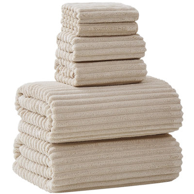 6 PC Bath Towel Set, 40"x80" Oversized Bath Sheets,Beige