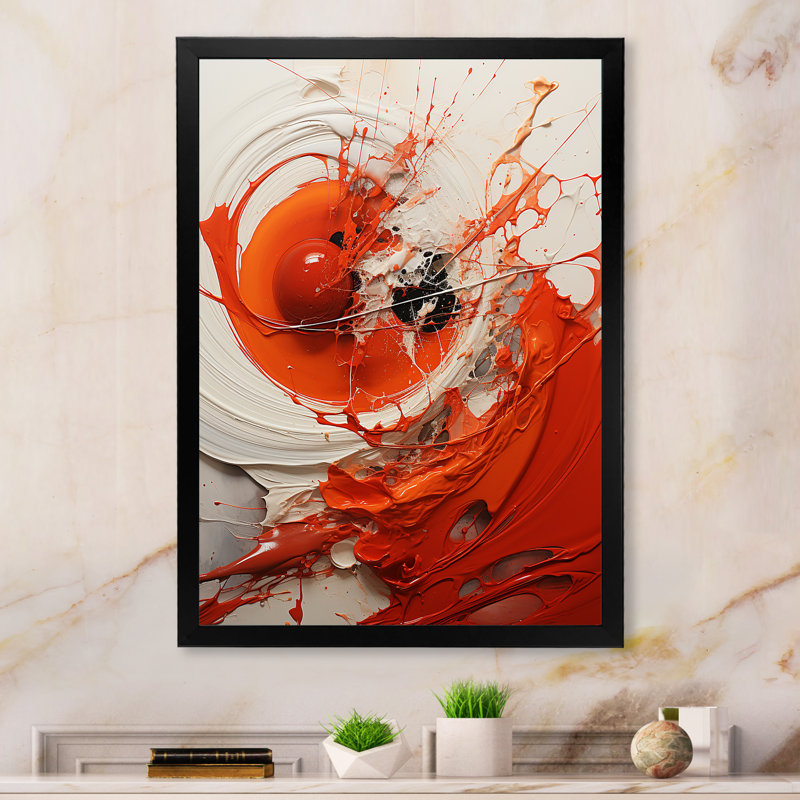 Red Spiral Chaos Unleashed - Abstract Collages, art mural, Cadre simple noir, H 32 po x l 24 po x P 1 po