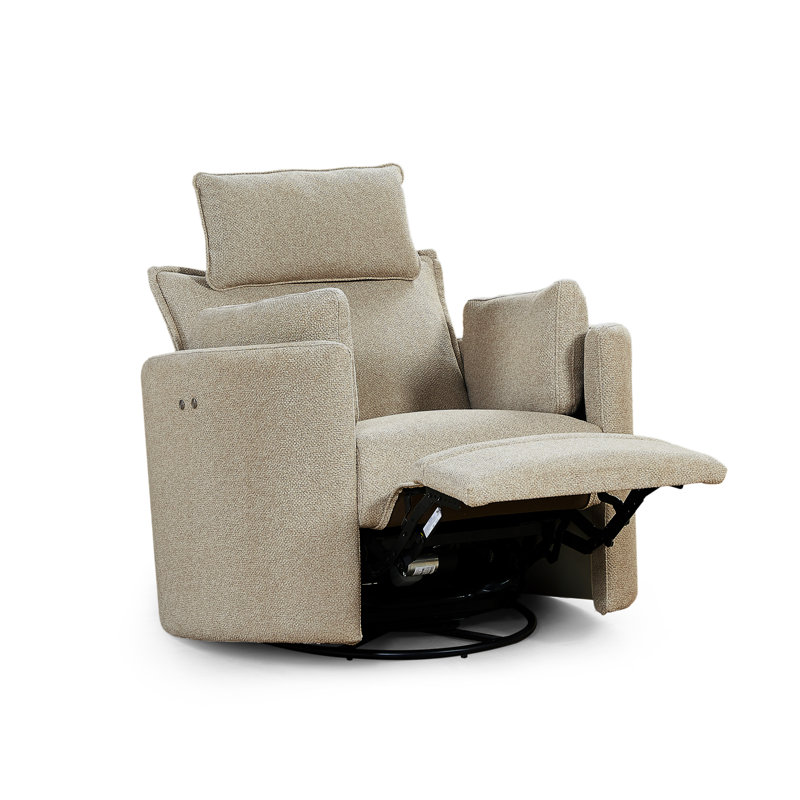 Cozy Soft Swivel Power Recliner with Adjustable Headrest and Footrest, Beige
