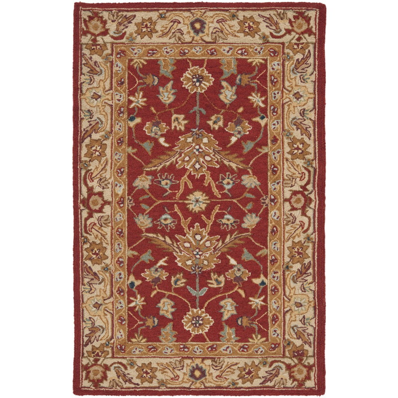Hollander Hand-Hooked Wool Red Area Rug, Rectangle 3'9" x 5'9"