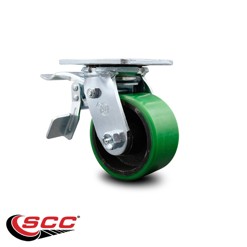Roulettes en poly 4 sur 4 en fonte avec roulement à billes et frein à verrouillage total SCC, Vert