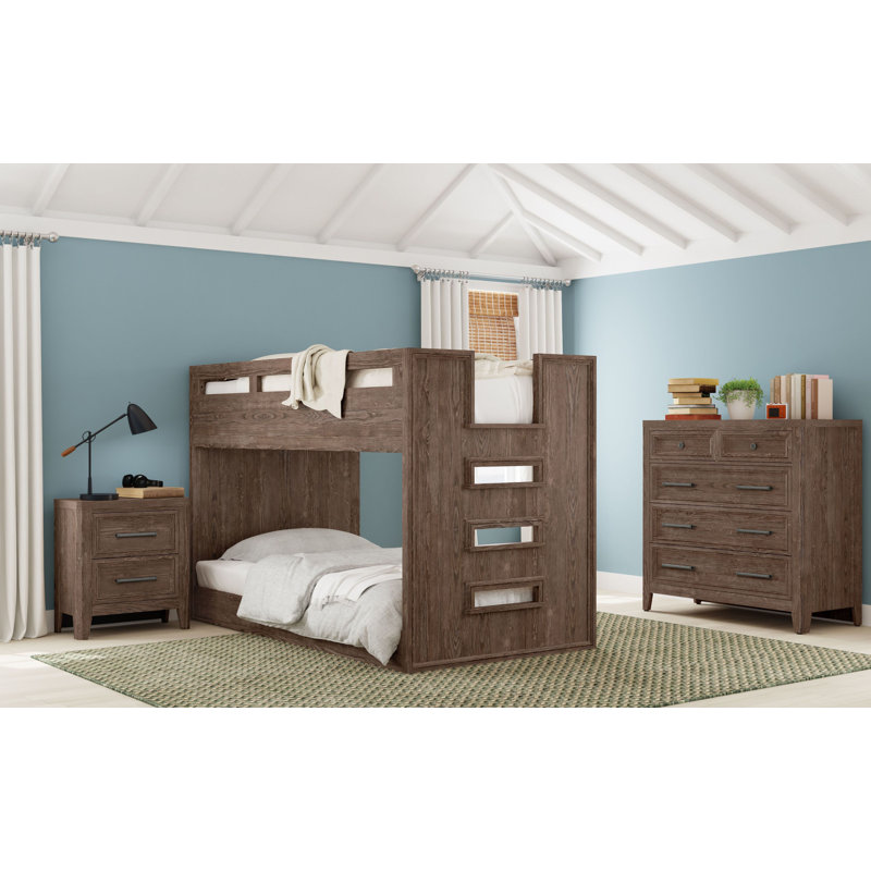 Lit superposé simple en bois massif Cohn, Lit superposé simple sur simple, Brun récolte