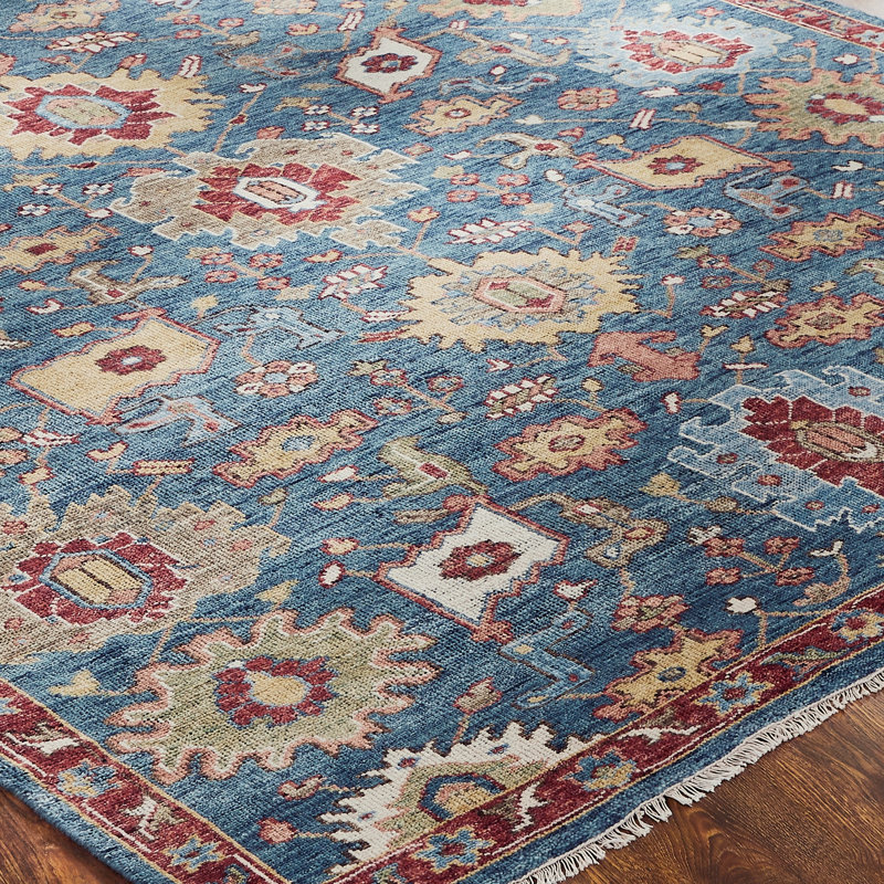 Wool Area Rug in Blue, Rectangle 10' x 14'