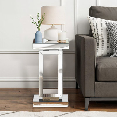 Table de bout en miroir argentée, tables d'appoint latérales minimalistes, petite table basse pour le salon, la chambre à coucher, le coin, 11,8 po x 11,8 po x 22 po