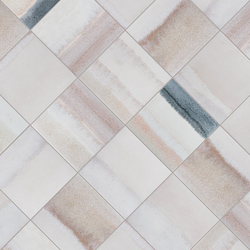 Matter Canvas 6" x 6" Porcelain Stone Look Floor and Wall Tile, Bone/Blue