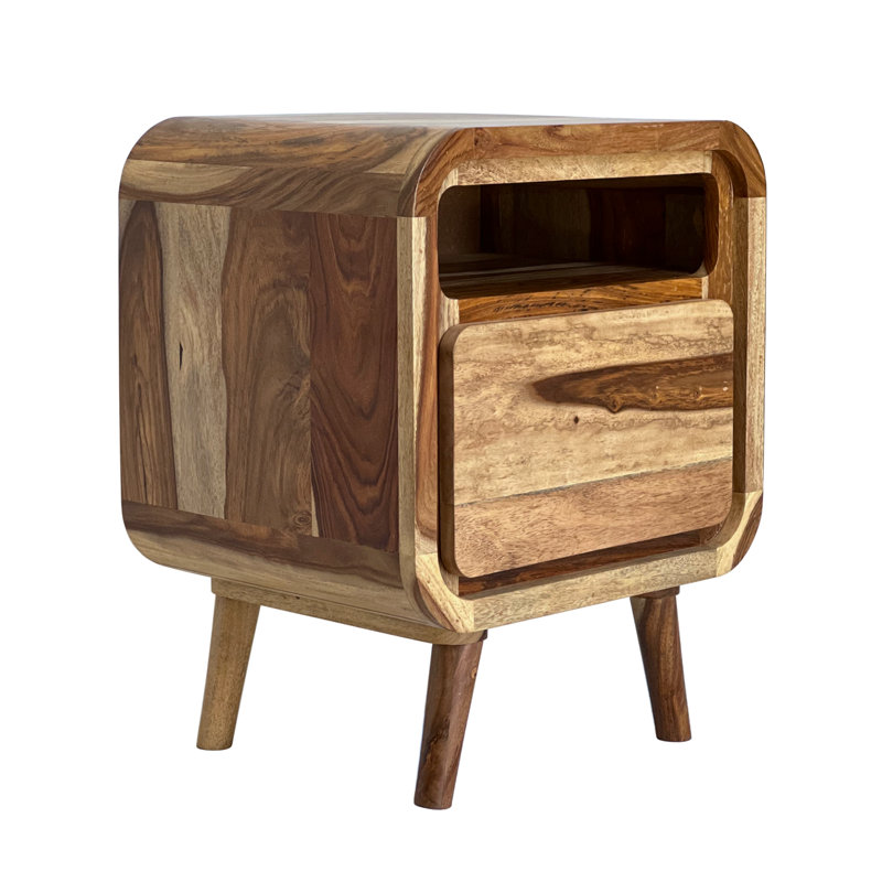 Requin 45cm W Solid Wood Bedside Table, Natural Sheesham