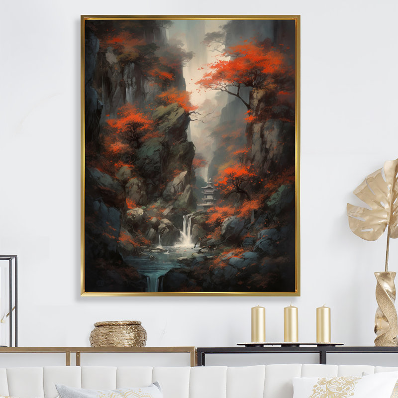 Keyisha cascade d'arbres botaniques IV sur toile, H 32 po x l 24 po x P 1 po, Cadre flottant doré