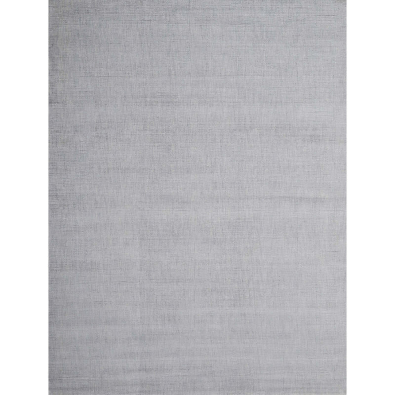 Tapis rectangulaire en soie tissée à la main en gris / blanc, Rectangle 9 pi x 12 pi