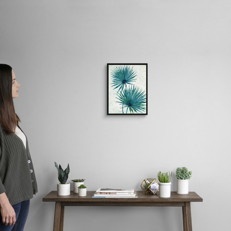 Palmier I, art mural sur toile, Toile avec cadre noir, H 16 po x l 13 po