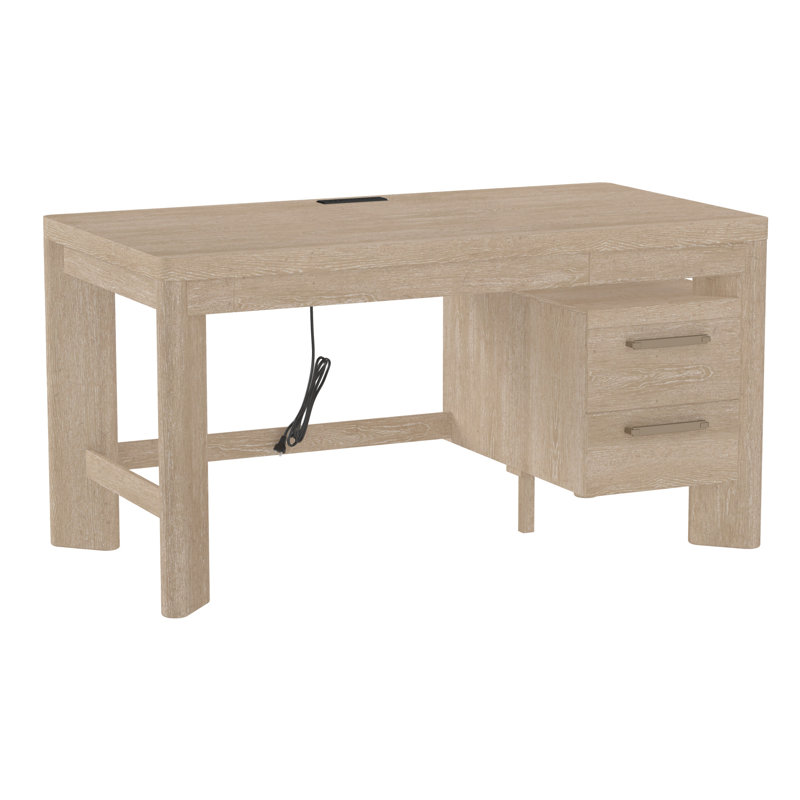 Ashal Solid Wood Solid Wood Computer Desk with Built-In Electrical Outlet