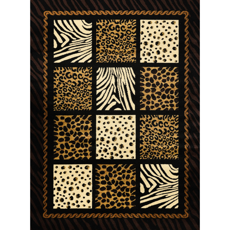 2 Ft. X 3 Black Multi Animal Print Rug Featuring Zebra And Tiger Motifs, Machine-Made, Mountain Lodge Rustic Style, Stain , For Home, 100% Polypropylene Rectangle Area In With Patterns, Wild