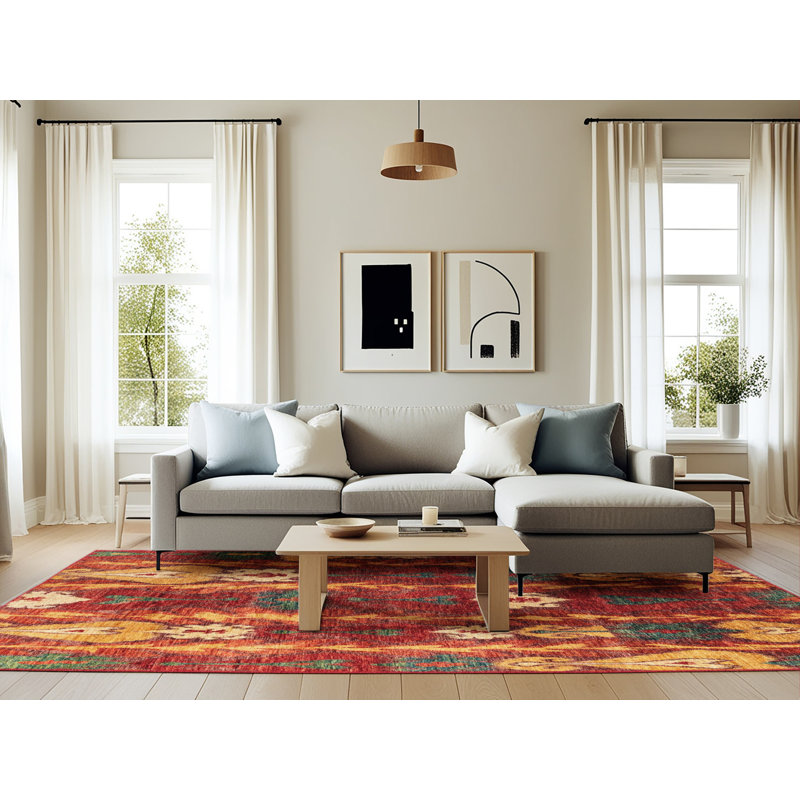 Tapis abstrait beige / rouge, Rectangle 6 pi x 9 pi