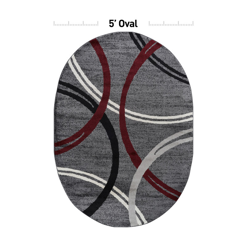 Tapis performance gris, rouge et noir Weekes, Oval 5' x 7'
