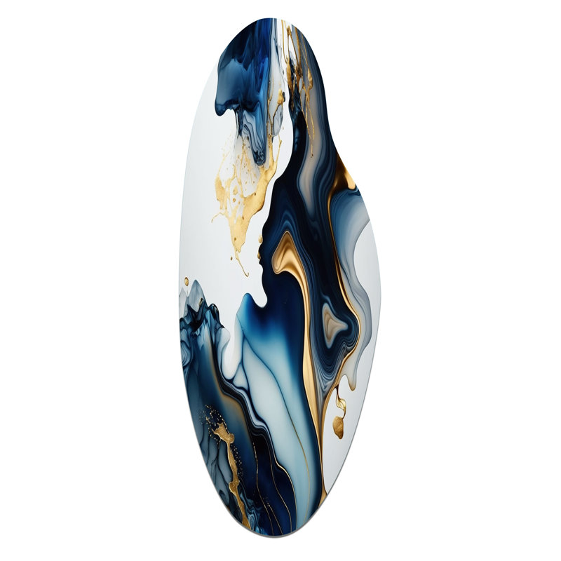 «Abstract Geode Marble Blue I», art mural incurvé en métal, impression asymétrique moderne sur métal