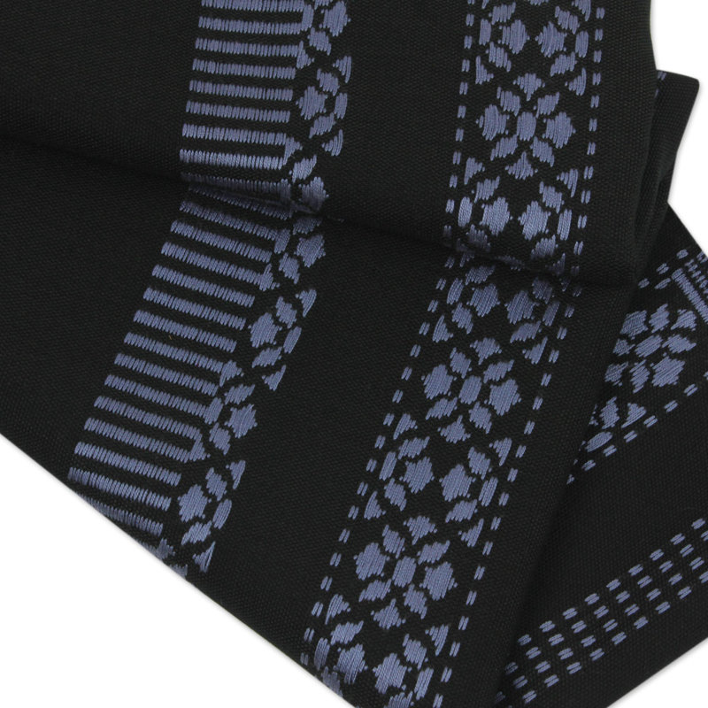 Seibert Cotton Floral Table Runner, Black/Light Blue