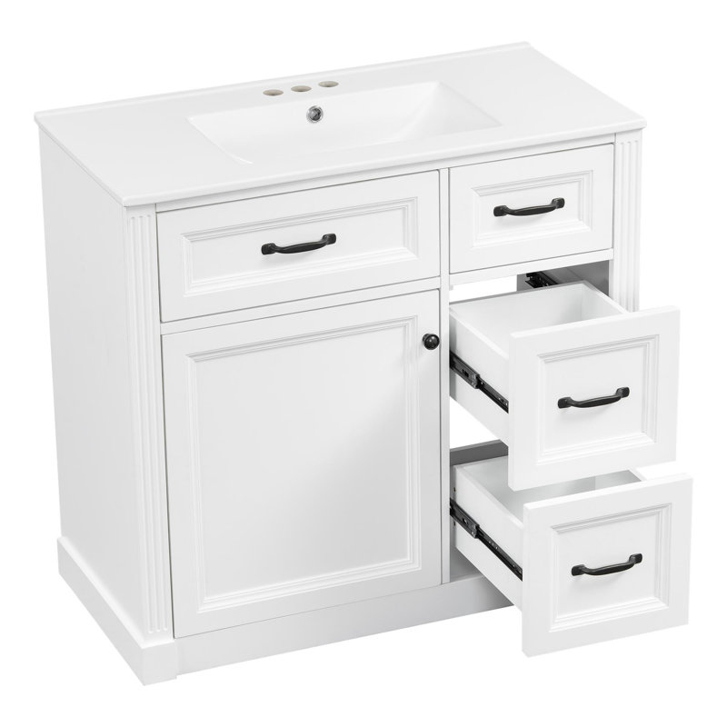 Meuble-lavabo 36 po avec lavabo et rangement polyvalent, Blanc