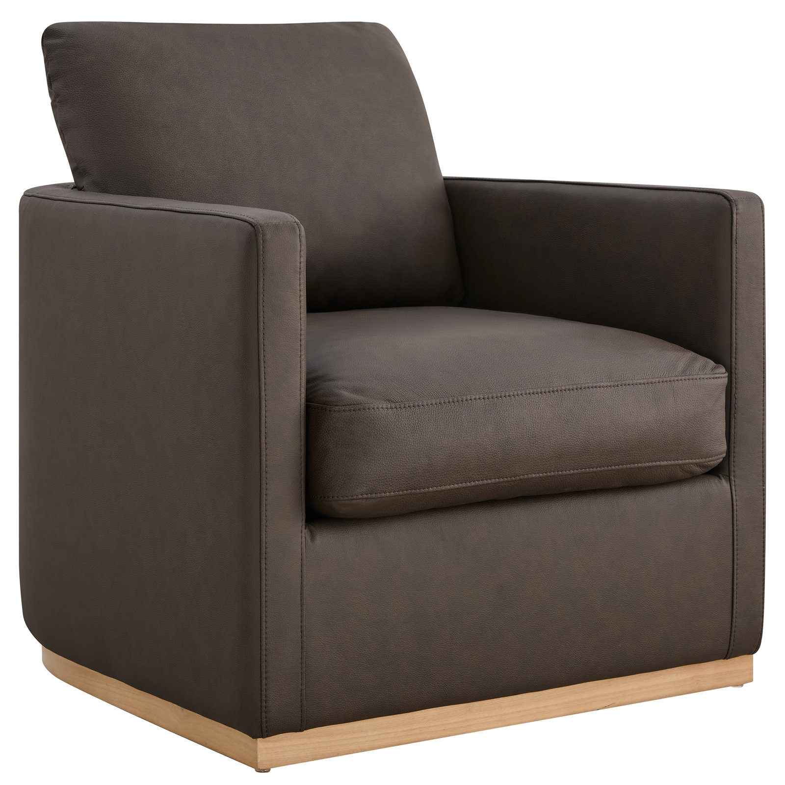 Bobbi Genuine Leather Swivel Barrel Chair, Isla Chocolate Genuine Leather