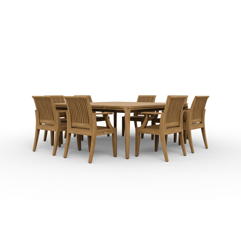 Ensemble de salle à manger rectangulaire pour l'extérieur en teck 71,5 po L pour 8 personnes