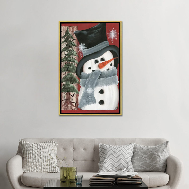 Smiley bonhomme de neige - reproduction d'art murale - toile encadrée, H 48 po x l 32 po, Doré