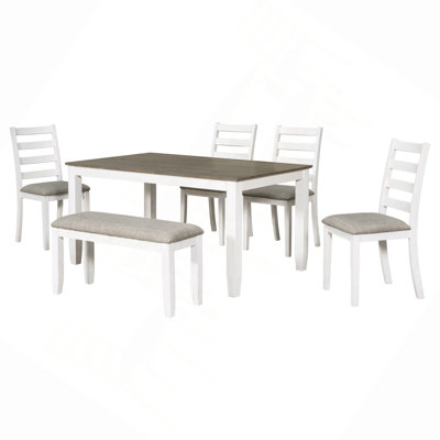 Rustic Style 6-Piece Dining Room Table Set with 4 Upholstered Chairs & a Bench