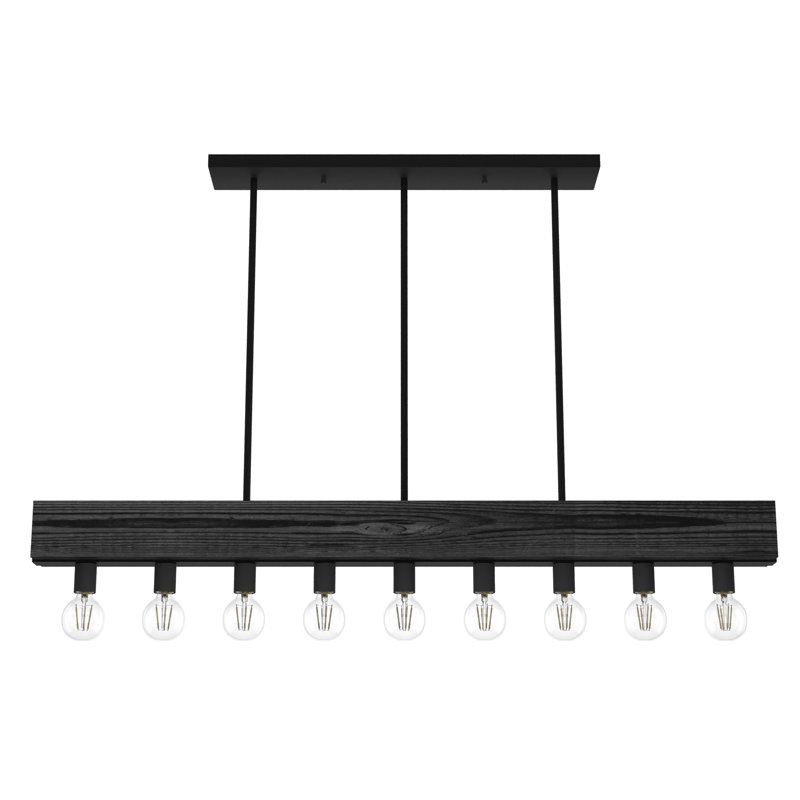 Donelson Black Iron and Wood 9-Light Linear Chandelier