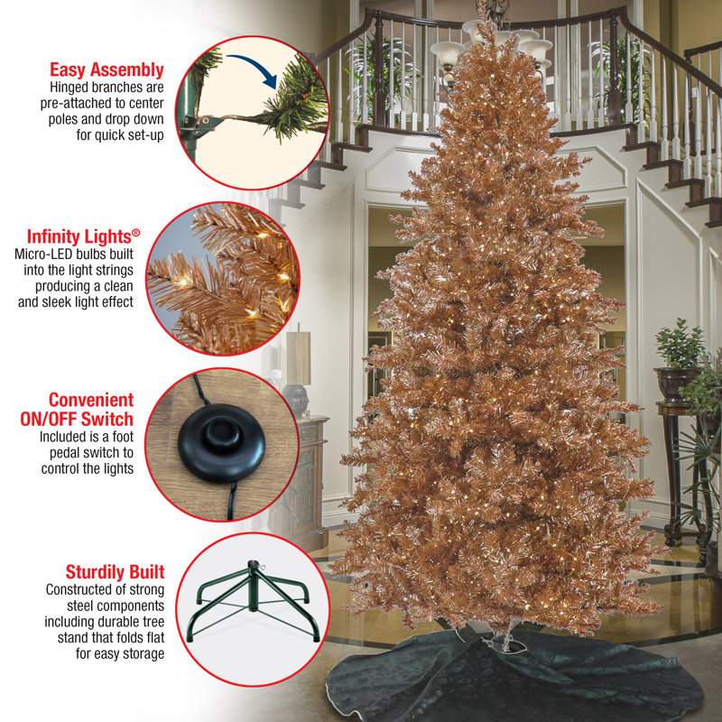 Rose Gold Fir Flocked/Frosted Christmas Tree with LED Lights, 9 Ft