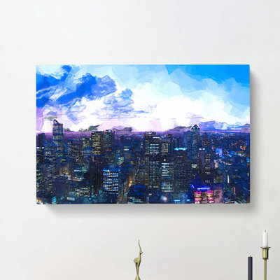 Melbourne Australia Skyline At Dusk In Abstract - Wrapped Canvas Print