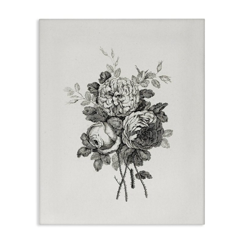 Art mural sur toile fleurs mixtes monochromes, design par lettré et doublé, H 20 po x l 16 po
