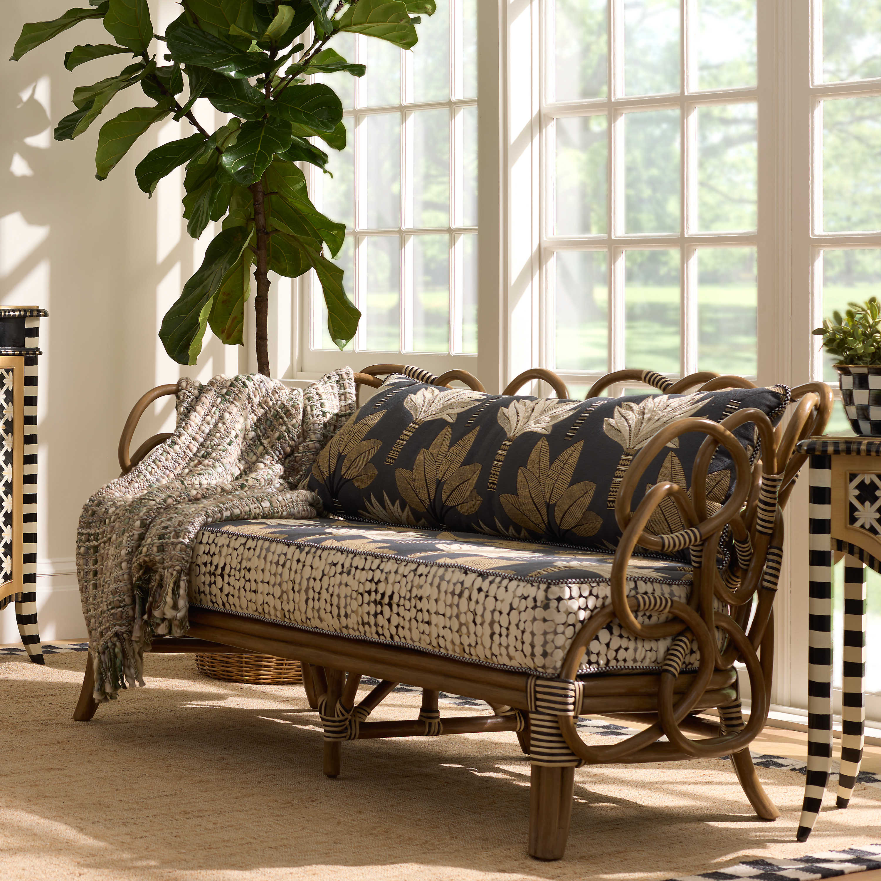 MacKenzie-Childs Wildflowers Indoors Rattan Loveseat | Wayfair