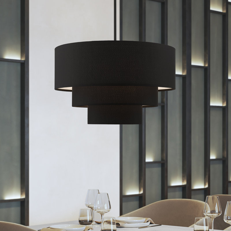 Bertan 4-Light Dimmable Adjustable Height Tiered Chandelier, Black, Black