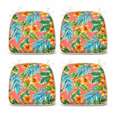 Outdoor Patio Chair Cushions, Water-Repellent U-Shape Foam Seat Cushions with Ties, 17"x16"x2" Set of 4