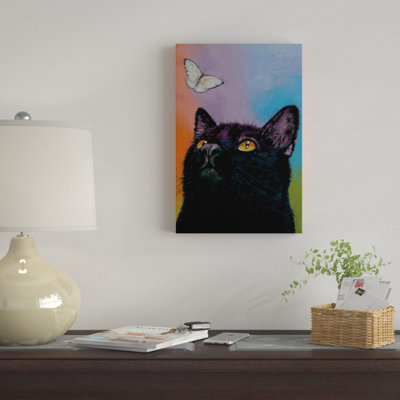 « black cat papillon », impression sur toile