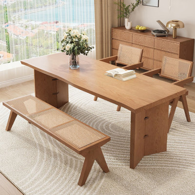 Brown Rectangular Solid Wood Dining Table