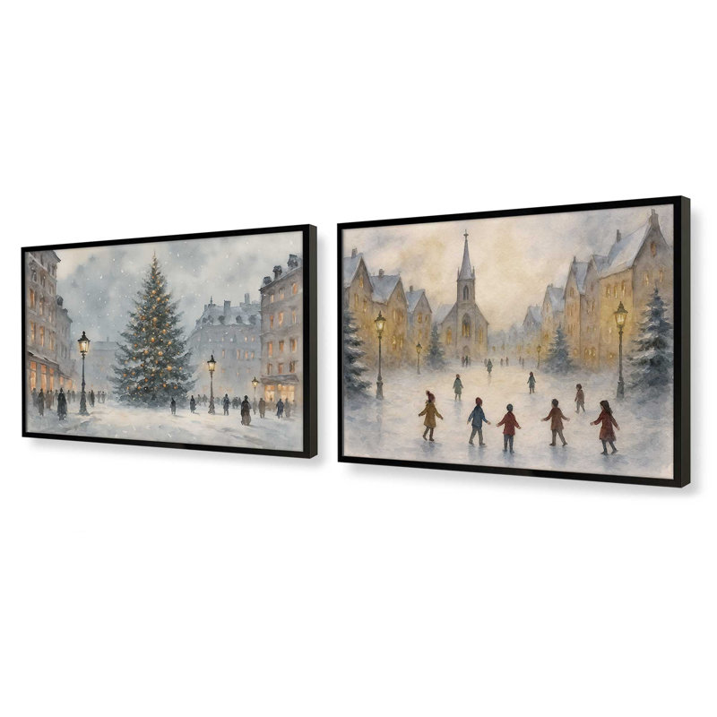 «Silent Night Square», ensemble de 2 reproductions d'art, H 12,5 po x l 31 po, Noir satiné