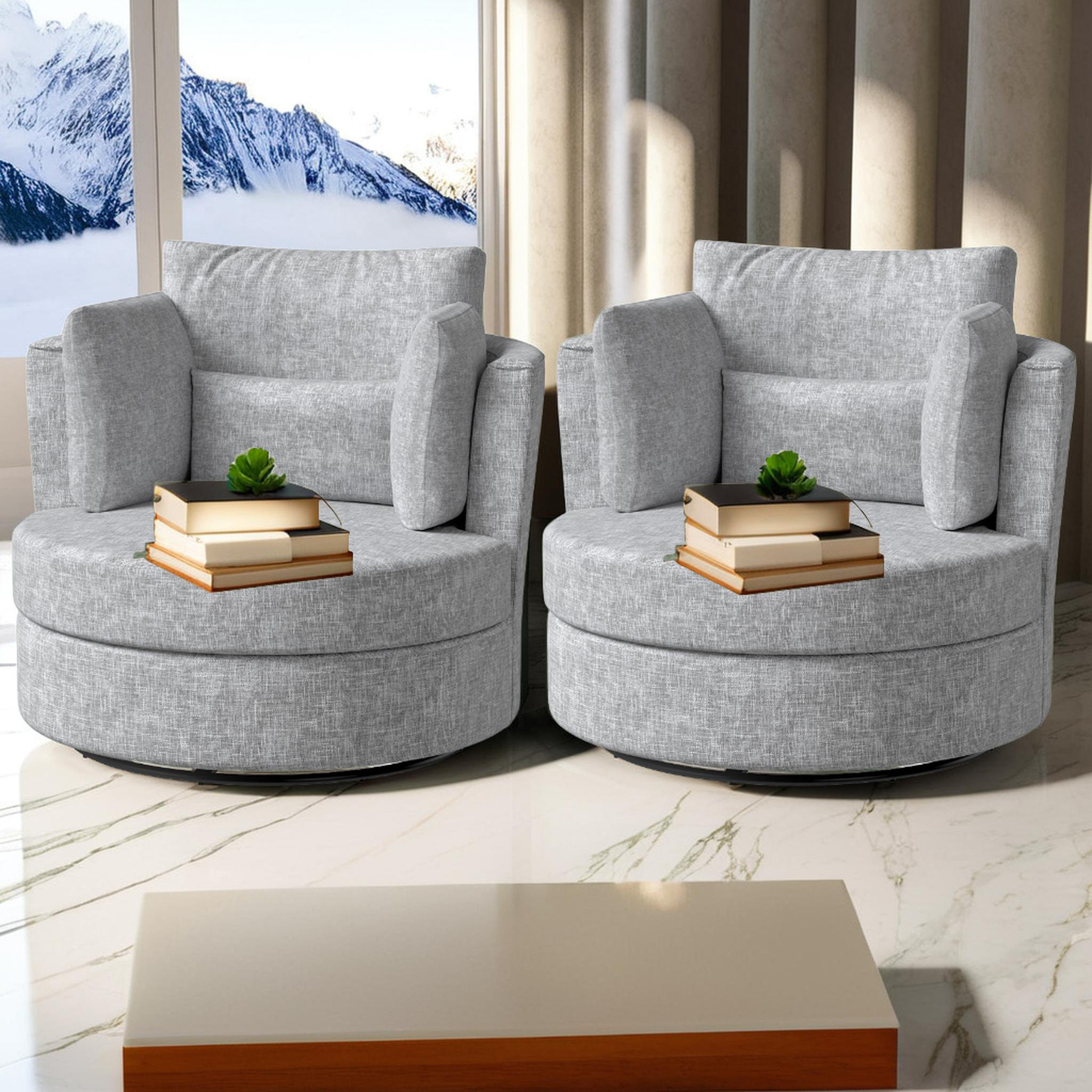 Latitude Run® Chenille Soft Pillows Upholstered Swivel Accent Chair ...