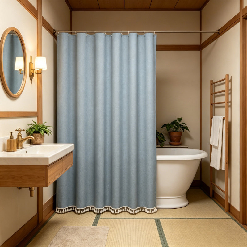 Rideau de douche Boho Farmhouse, Bleu uni