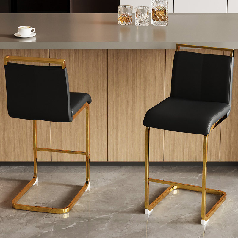 Antigone Upholstered Counter Stool with Metal Frame, Black, 2