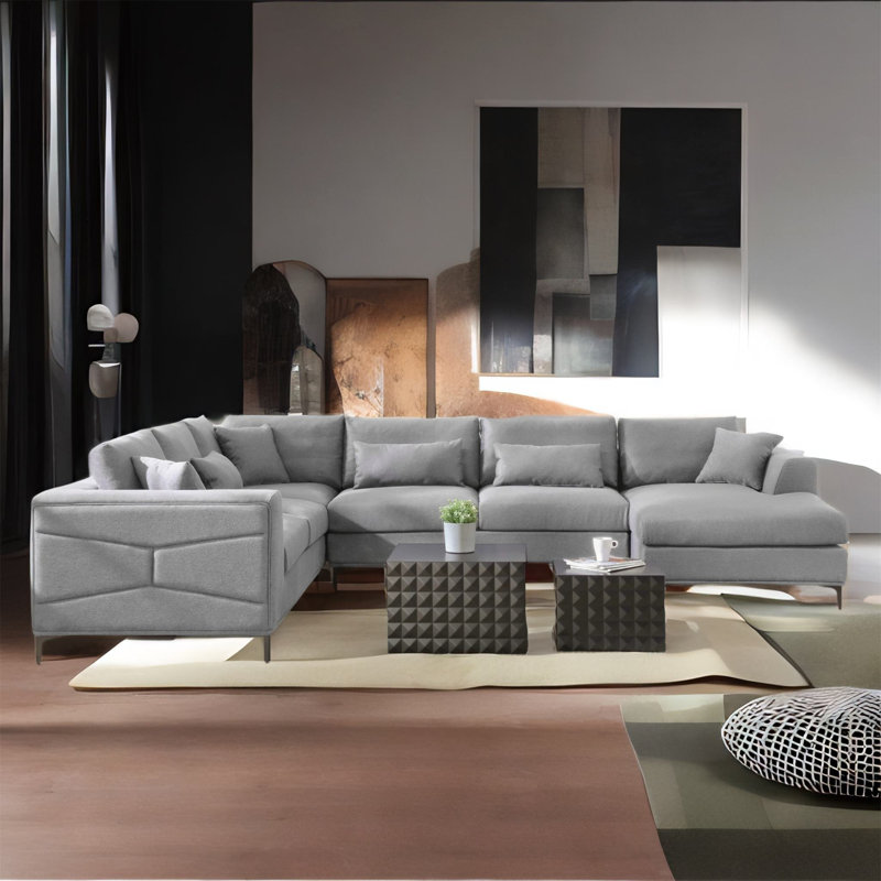 Redrow Upholstered L-Shaped Sectional Reversible, Gray Boucle