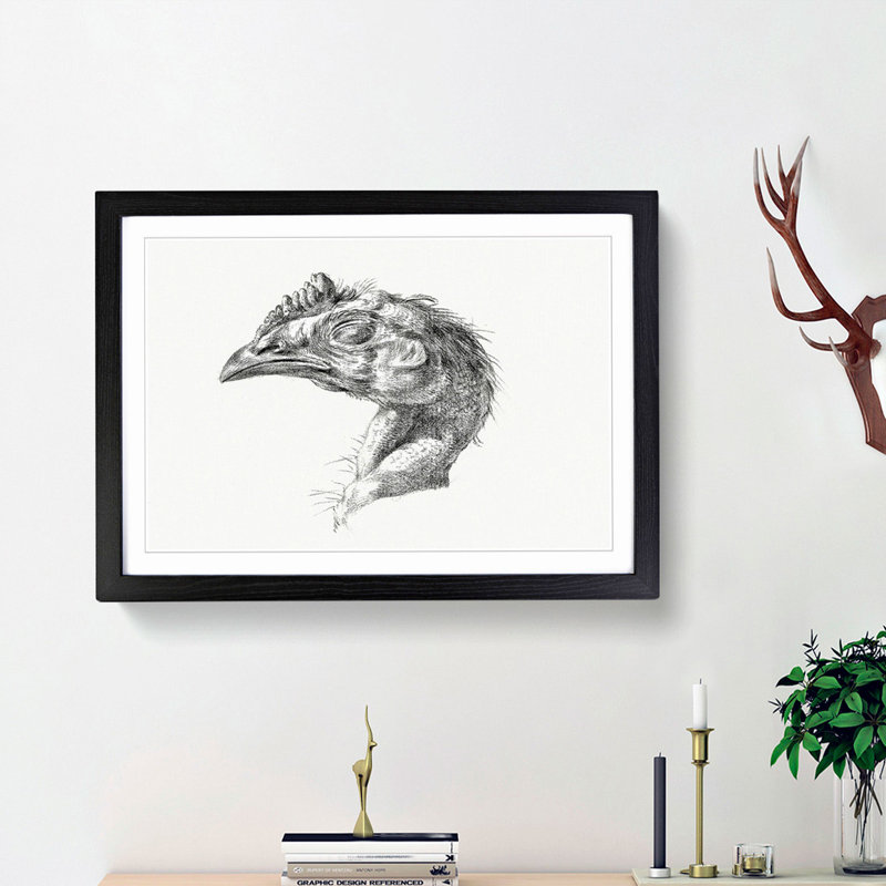 Sketch of a Chickens Head by Jean Bernard - Picture Frame Drawing Print, 36cm H x 48cm W x 2cm D, Black Framed