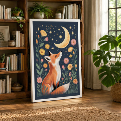Fox Under Moonlight Boho - Wrapped Canvas
