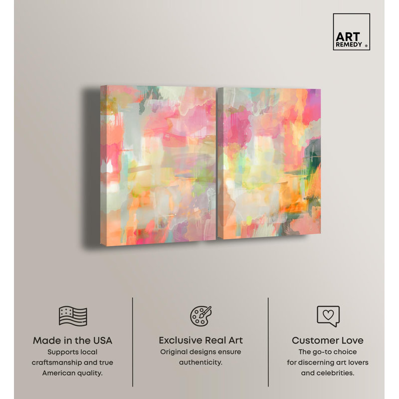 Salt and Berries Duo Canvas Print Sunset Pink Wall Decor Set by Art Remedy, Black Frame, 10 x 15, Toile tendue avec châssis