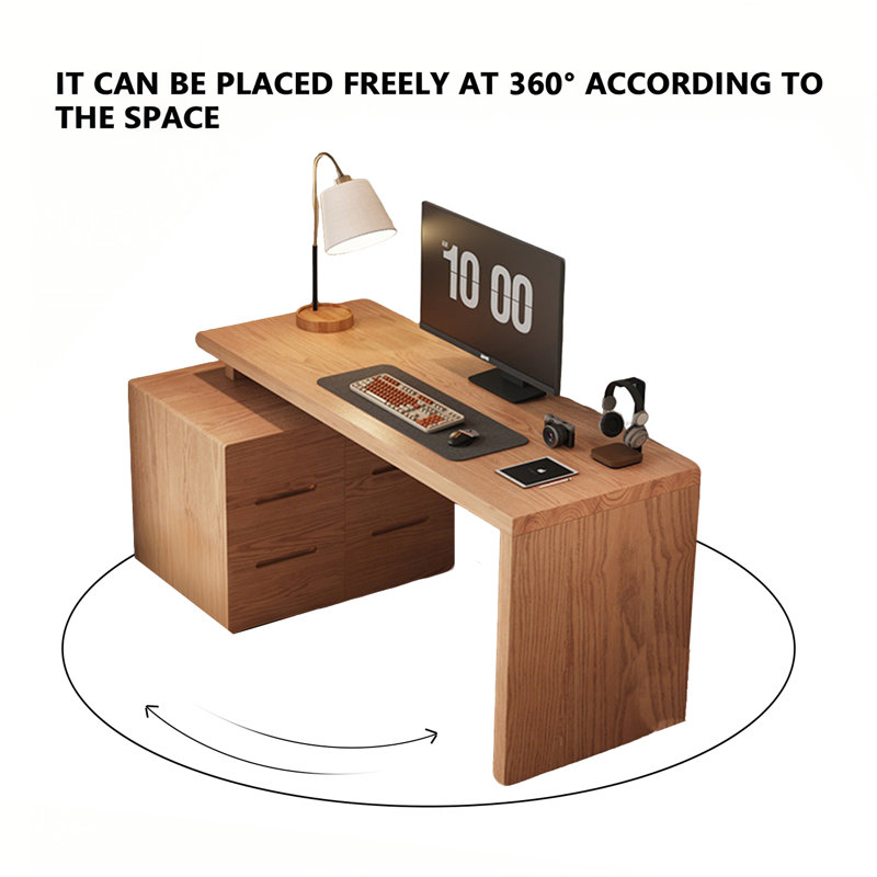 Bureau d'écriture entièrement en bois massif avec armoire de rangement et petite table d'étude Mid-Century