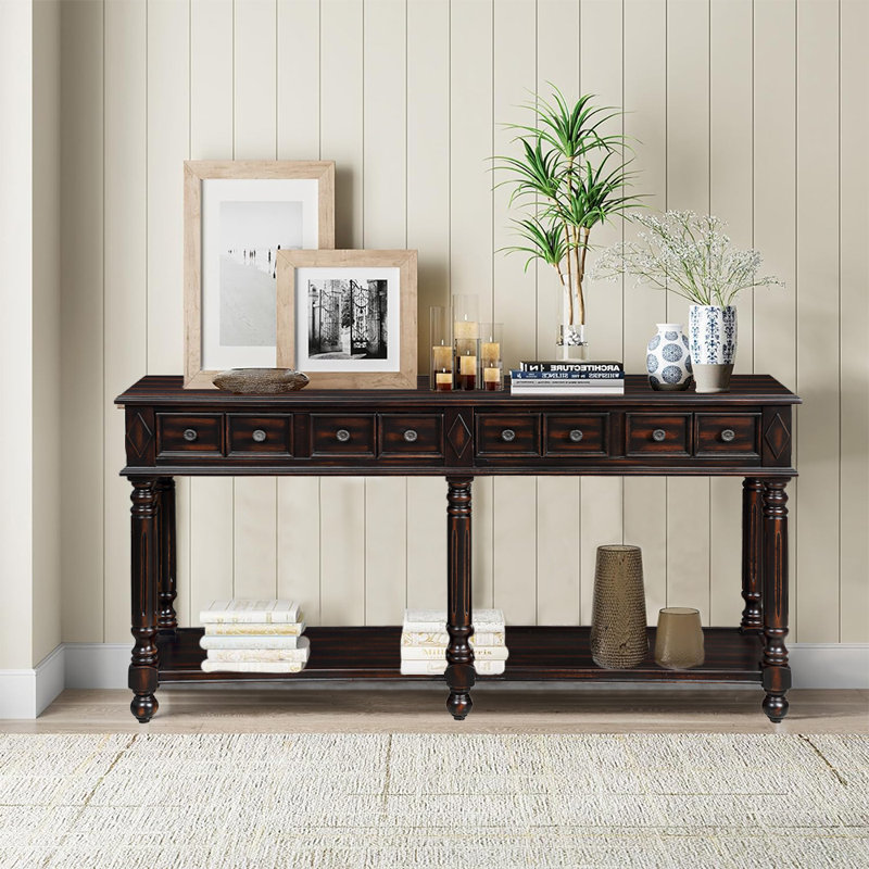 Alianna 58'' Solid Wood Console Table, Distressed Black