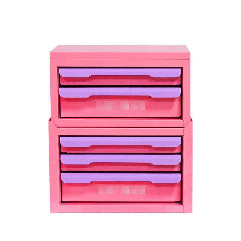 Boîte de rangement à cinq tiroirs de couleur rose-mauve pour l'organisation à la maison, structure en acier laminé à froid, facile à nettoyer et à entretenir, bureau idéal avec cinq tiroirs, rangement pour articles de bureau cosmétiques,